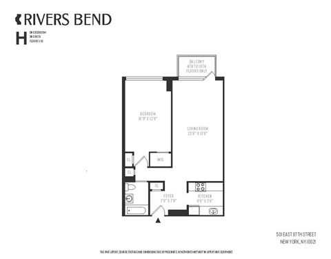Floor plan for 1 bed, 1 bath, 721 sqft